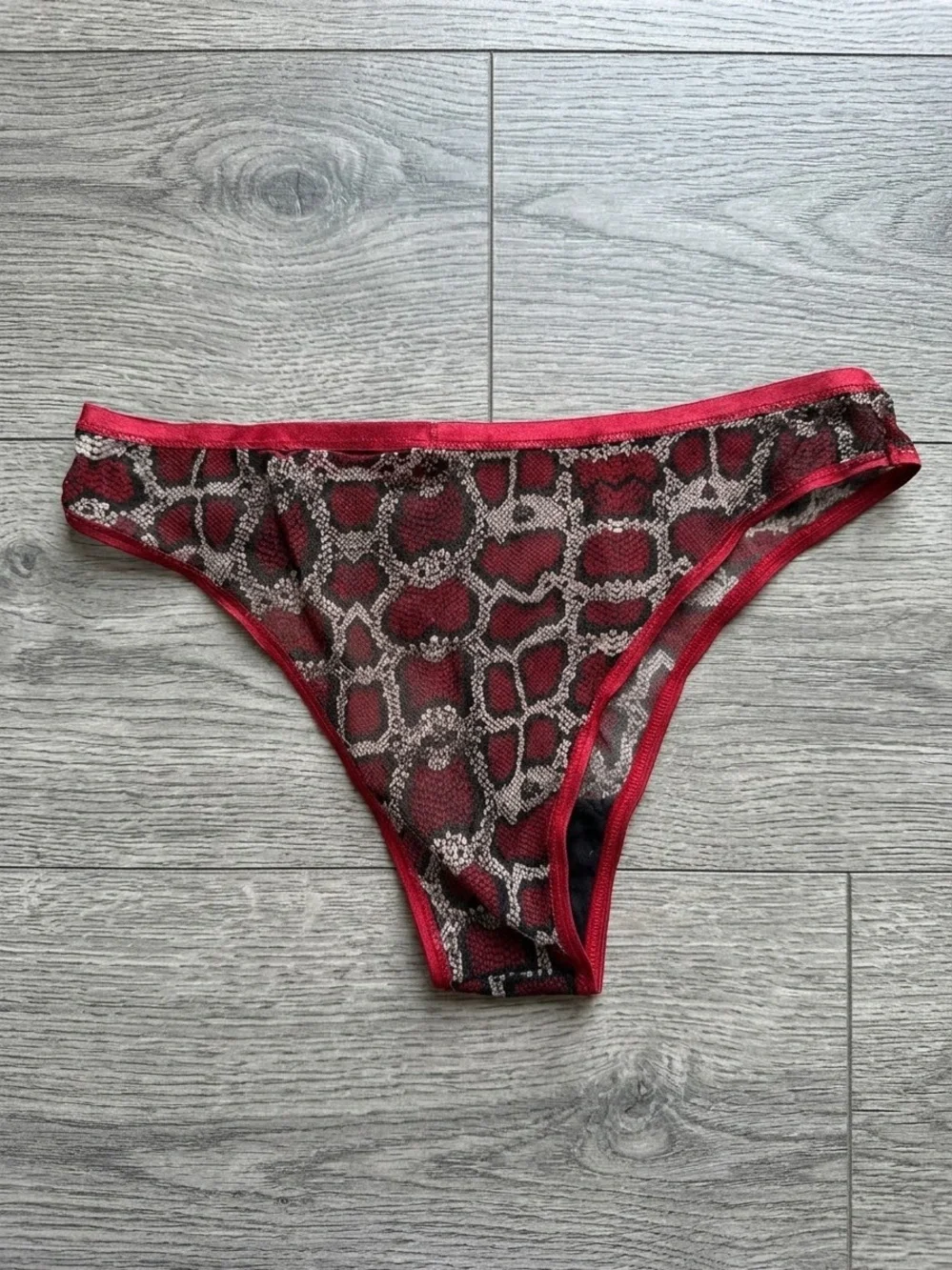 Cosabella - Sheer/Mesh Snake Print and Red Brazilian Cheeky Underwear - Size M